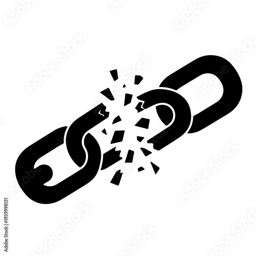 Broken Chain Icon - Symbol of Freedom and Liberation
A minimalist black and white vector illustration of a snapping metal chain, symbolizing freedom, breaking cycles, and liberation from modern slaver