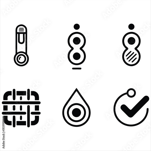 Set of black line icons representing pregnancy tests, fertility, and health checkups.