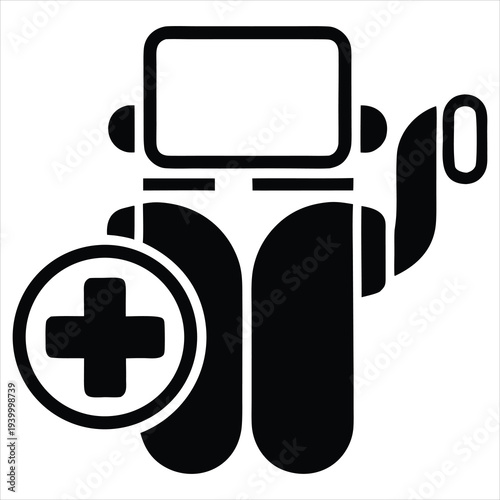 Ventilator medical device icon with plus sign for healthcare and life support
