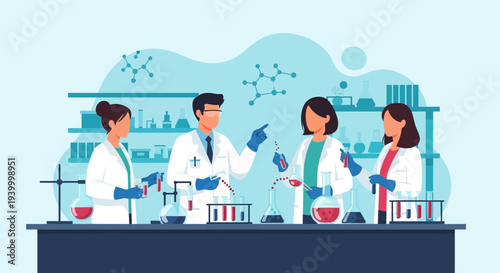 Diverse Scientists Collaborate in Modern Laboratory, Conducting Research and Experiments