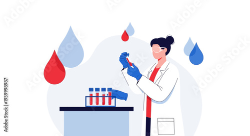 Scientist analyzing blood sample in laboratory, medical research, healthcare concept