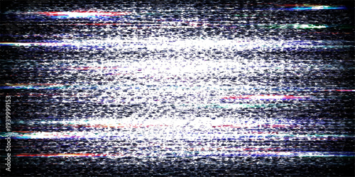 Abstract digital noise evokes a sense of static disruption or information failure, with the chaotic display of a screen full of distortion.