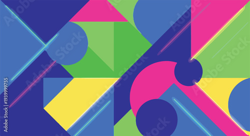 Colorful abstract artwork featuring geometric shapes and vibrant hues