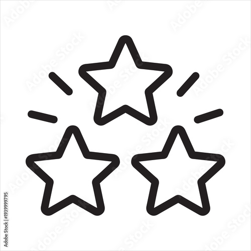 Shining premium three stars, excellence award outline icon. Line sign sparkling 3 five-pointed stars with rays. Vector isolated pictogram for web and app on white background editable stroke.