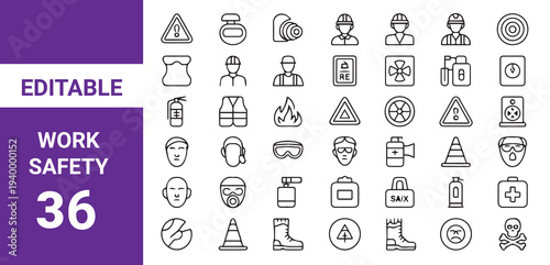 Work safety icon,Work safety and protection thin line icons set. Editable stroke. Vector illustration