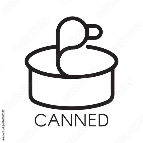 Tin can icon drawin in line style. Stew, canned fish or ration for military or tourists concept pictograph. Linear food emblem. Vector illustration or button for different design needs