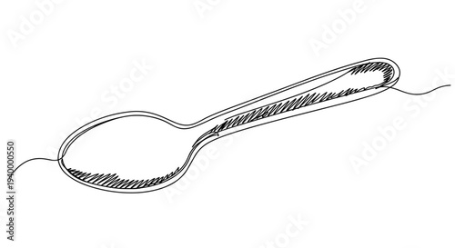 Linear style illustration of a spoon on a transparent background, showing curved handle and smooth bowl design, minimalist and elegant kitchen utensil representation