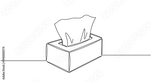 Linear style illustration of a tissue box with tissues in a room on a transparent background showcasing minimalistic design and clean lines