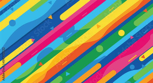 Colorful, abstract background with overlapping, slanted stripes and shapes