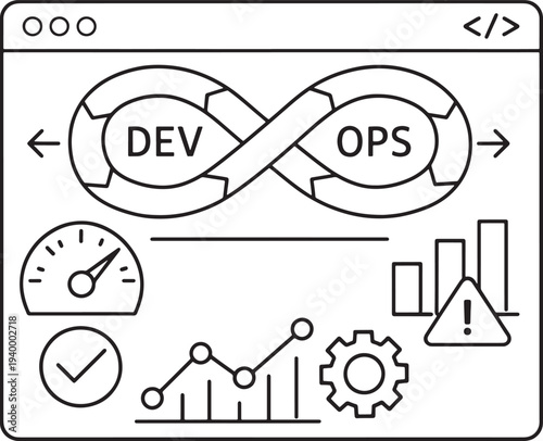 DevOps concept with development and operations cycle icons  business process improvement