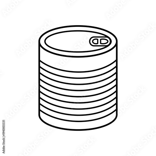 Metal tin can outline vector icon, simple canned food container illustration for grocery packaging, pantry storage, food preservation, and product design