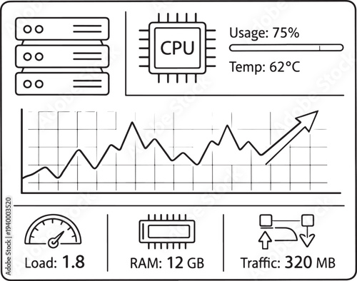 System performance monitoring graph with CPU usage and load indicators