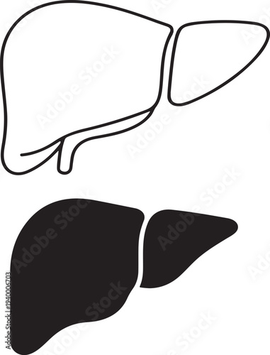 Web Human Liver Anatomy Organ Icons - Line and Solid Vector Set