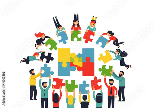 People Forming Puzzle Pieces Together.