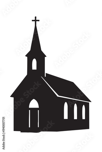 Traditional christian country church building silhouette vector illustration