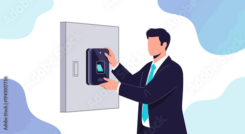 Businessman using biometric fingerprint scanner for access control and security system
