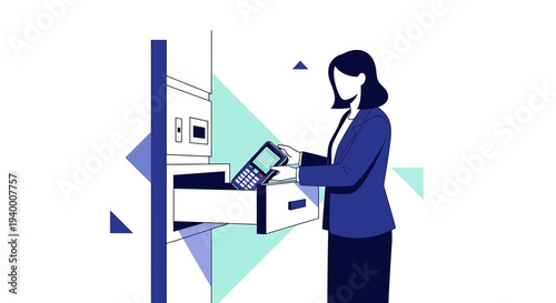 Businesswoman organizing files in office cabinet, data management, information storage concept