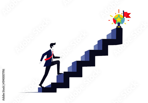 Businessman Climbing Stairs to Success Goal.