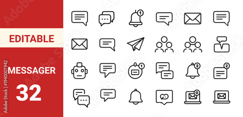 Editable line icons. Vector illustration.Containing customer service, agent, chat, help, call, technical, assistance, feedback, message, information, FAQ