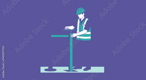 Construction worker in hard hat and safety vest operating machinery on site