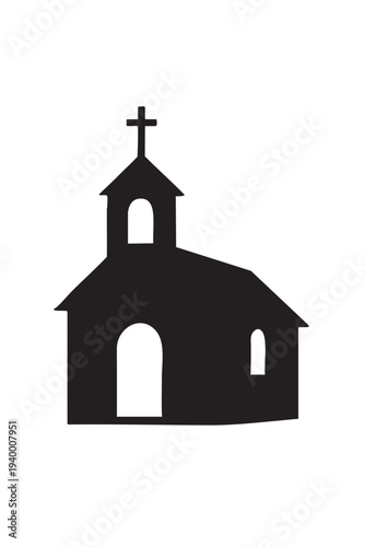 Small christian chapel building silhouette icon vector illustration