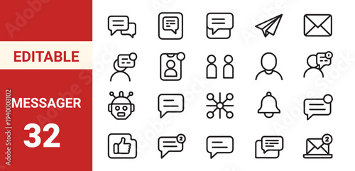 Editable line icons. Vector illustration.Containing customer service, agent, chat, help, call, technical, assistance, feedback, message, information, FAQ