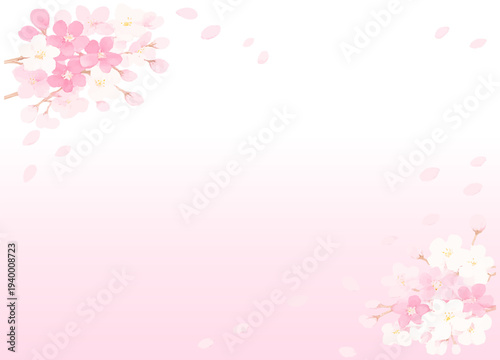 満開の桜の花びらのイラストフレーム　ベクター背景