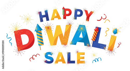 Diwali sale vector illustration with colorful text and confetti