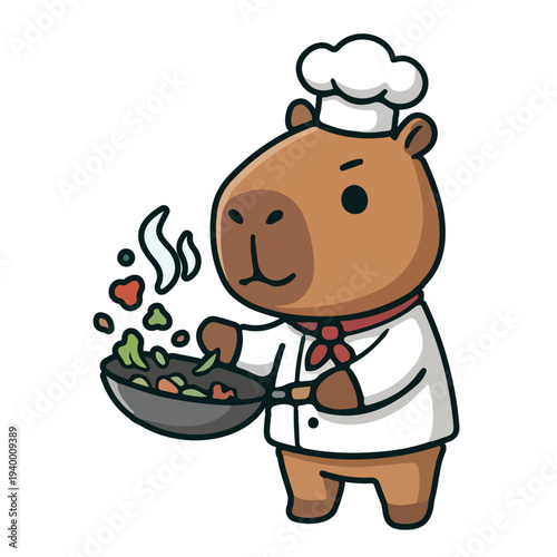 Capybara Chef Cooking in Wok