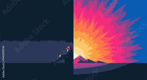 Symbolic image of mental health journey, with a person moving from a dark, depressive state towards a bright, energetic, and hopeful future.