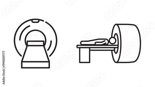 MRI scanner icon showing a patient on a table and the machine's cross-section, representing medical imaging and diagnostics.