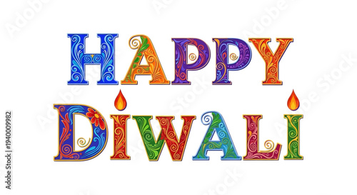 Happy Diwali colorful typographic illustration vector