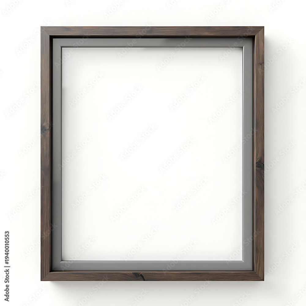 Fototapeta premium Empty Wood and Metal Picture Frame Displayed on White Background