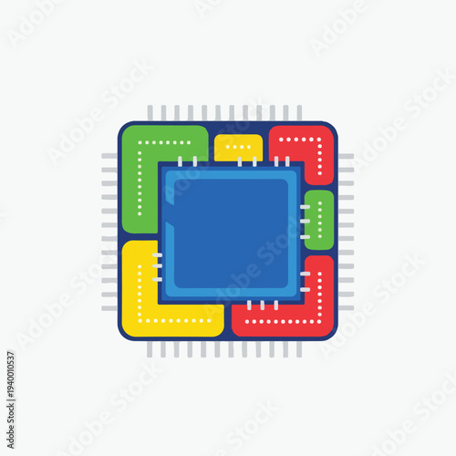Colorful, geometric illustration of a circuit board component