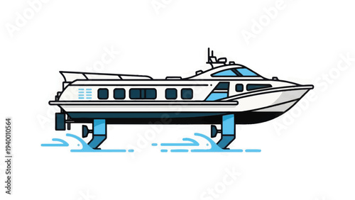 Modern Hydrofoil Ferry Boat Illustration. High-Speed Passenger Water Transport Vector Graphic.