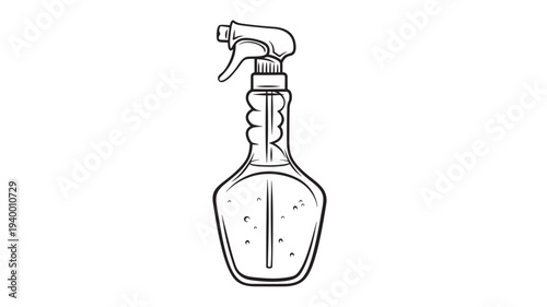 Spray bottle with trigger mechanism and liquid inside, depicted in a simple outline style for a clean aesthetic