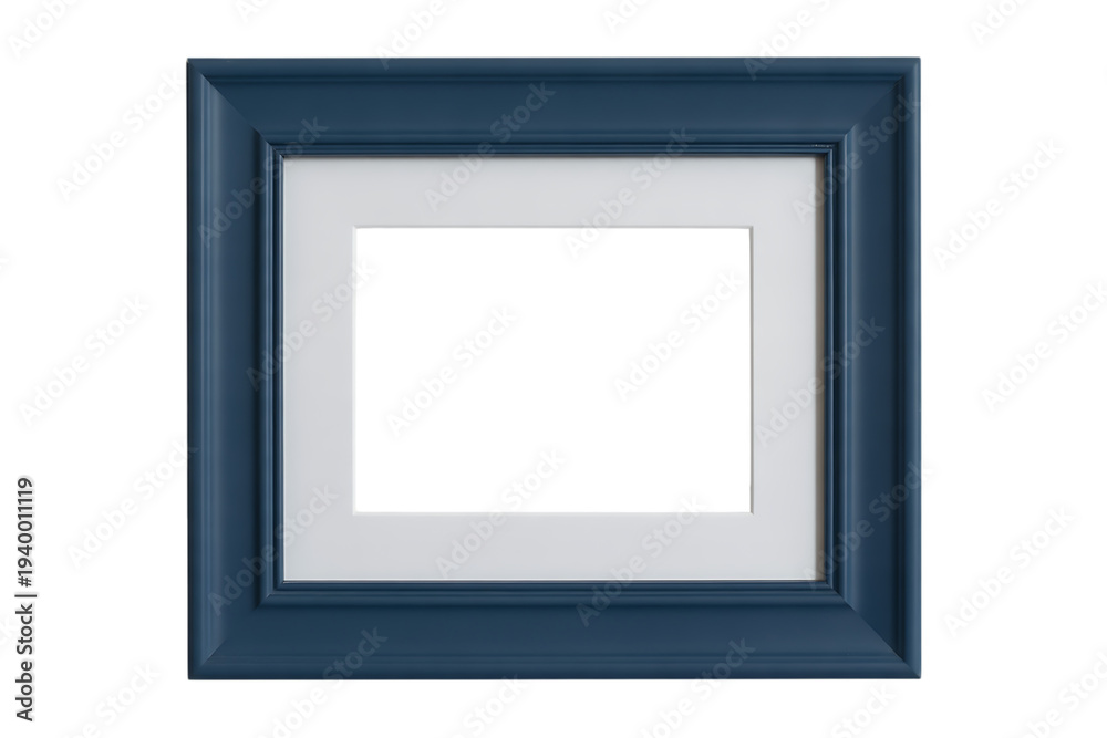 Fototapeta premium A rectangular dark blue frame with a white matte and a black center against a black background