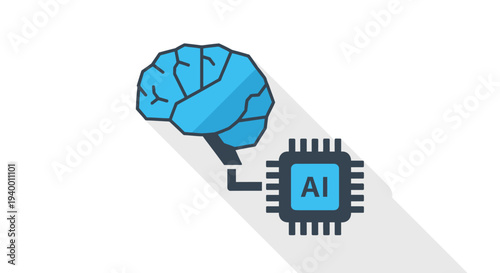 Artificial intelligence concept, brain connected to AI chip, symbolizing machine learning and advanced technology