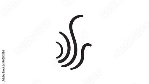 Waves abstract symbol with black curved lines on a white background representing sound or motion, minimalist design.