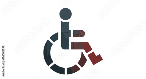 Stylized graphic icon of a person in a wheelchair, illustrating universal accessibility, disability inclusion, and support services for people with mobility challenges.