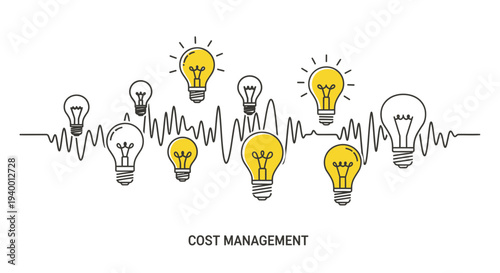 Cost Management Concept: Lightbulbs Ideas on Sound Wave Background