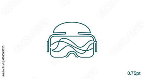Minimalist line art icon of a VR headset with abstract wavy lines inside the lenses, representing virtual reality and digital immersion.