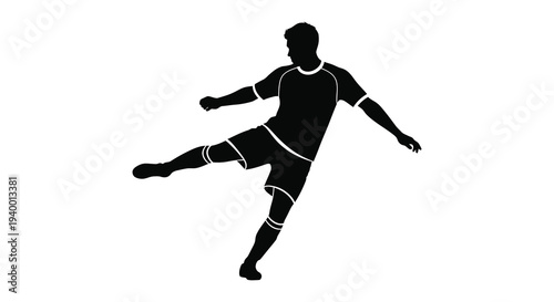A dynamic black silhouette depicts a soccer player in mid kick showcasing athleticism and movement silhouette high quality professional