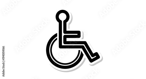 Modern graphic illustration of a wheelchair user icon, indicating accessible facilities and promoting inclusivity for people with disabilities.