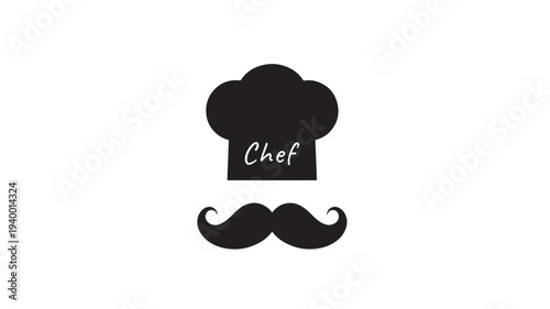 Chef hat and mustache icon with the word Chef written in cursive on the hat, symbolizing culinary expertise and culinary arts.