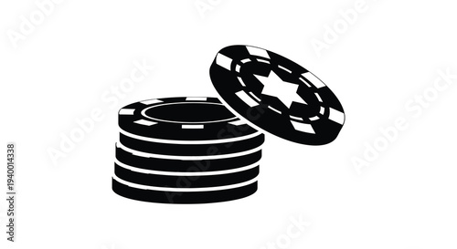 A stack of black casino chips with one chip mid air creating a dynamic graphic silhouette high quality professional