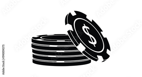 A stack of black casino chips with a single chip falling creating a dramatic silhouette high quality professional