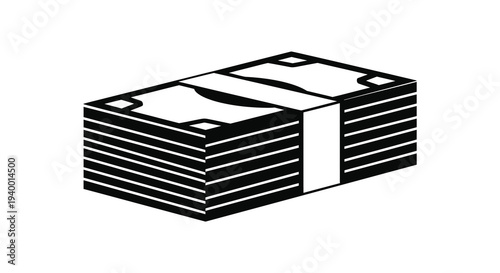 A stack of one hundred dollar bills is depicted in a minimalist black and white graphic silhouette