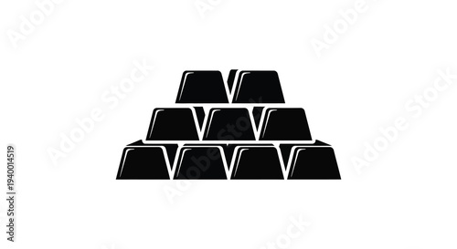A striking arrangement of stacked gold bars forms a pyramid shape against a plain white background silhouette