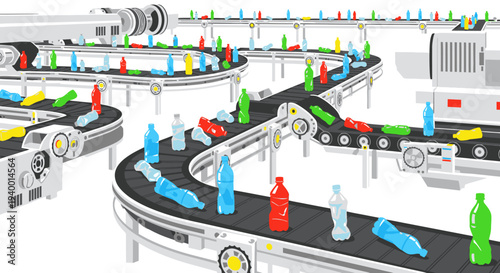 Bottles on Conveyor Belt in Factory.